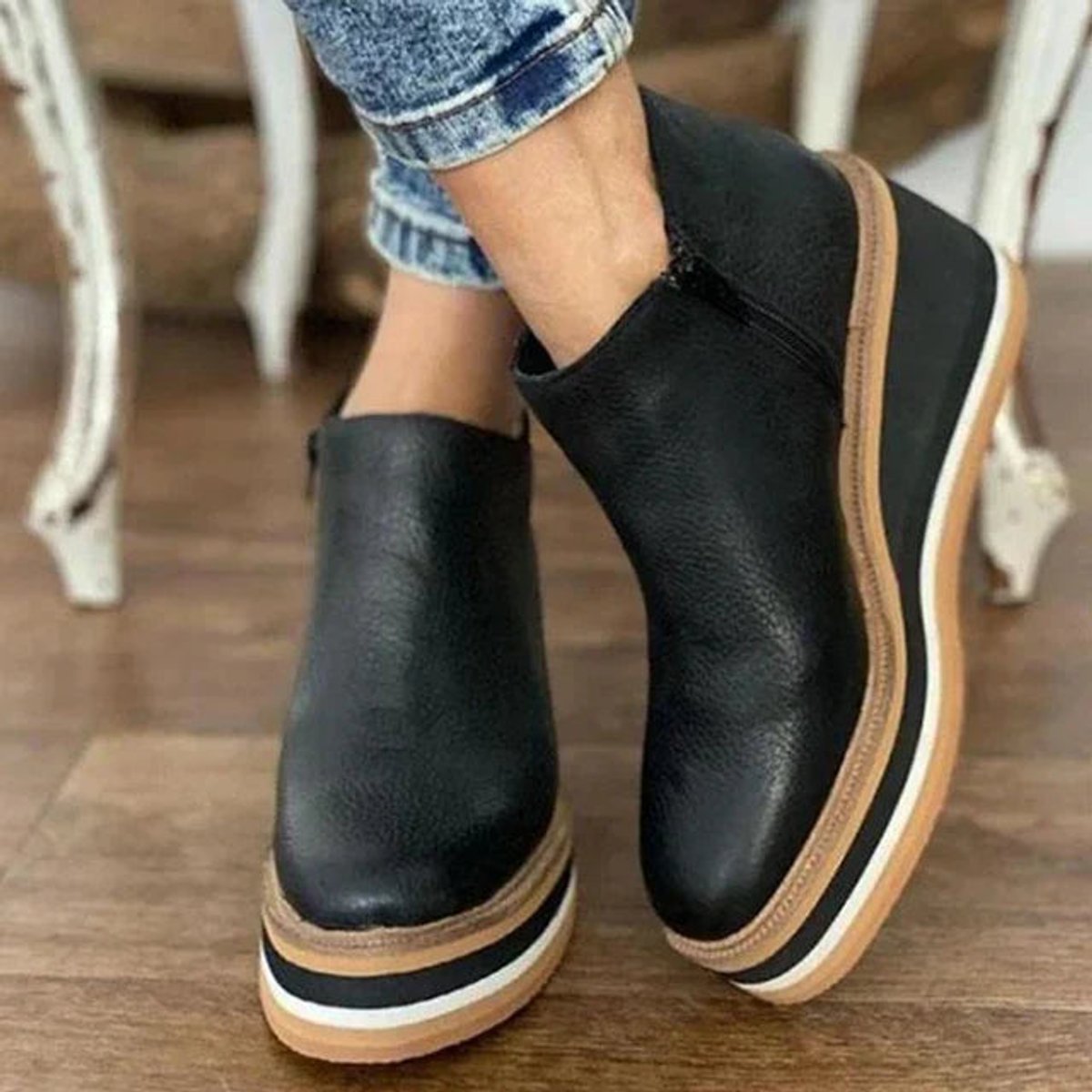 Platform Wedge Ankle Boots with Side Zip