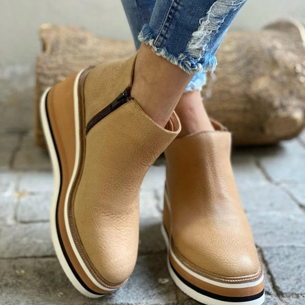 Platform Wedge Ankle Boots with Side Zip