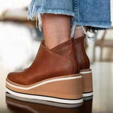 Platform Wedge Ankle Boots with Side Zip