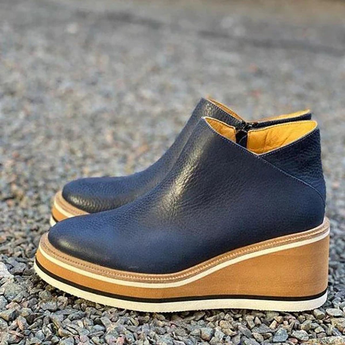 Platform Wedge Ankle Boots with Side Zip
