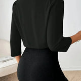Women's Cropped Blazer with Pleated Neckline for Office Wear