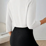 Women's Cropped Blazer with Pleated Neckline for Office Wear