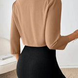 Women's Cropped Blazer with Pleated Neckline for Office Wear