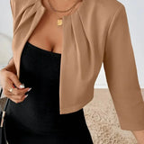 Women's Cropped Blazer with Pleated Neckline for Office Wear