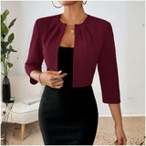 Women's Cropped Blazer with Pleated Neckline for Office Wear