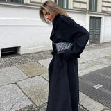 Double-Breasted Wool Trench Coat with Belt and Lapel Collar