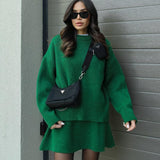 Oversized Knit Sweater Two-Piece Skirt Set