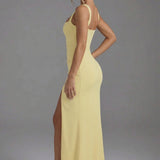 Bodycon Slip Maxi Dress Women Open Back Leg Split Evening Gown