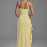Bodycon Slip Maxi Dress Women Open Back Leg Split Evening Gown